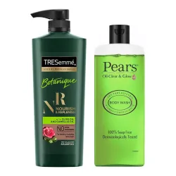 TRESemme Botanique Nourish and Replenish Shampoo, 580ml & Pears Oil Clear and Glow Shower Gel, 250ml
