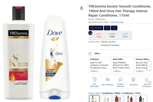 Image of TRESemme Keratin Smooth Conditioner, 190ml And Dove Hair Therapy Intense Repair Conditioner, 175ml