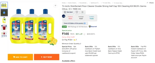 Image of Tri-Activ Disinfectant Floor Cleaner (3 x 1000 ml)