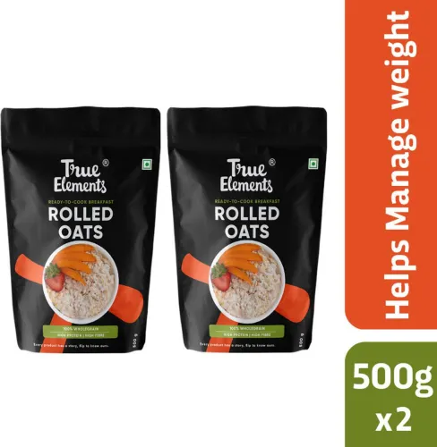 Image of True Elements Rolled Oats, Rich source of Fibre and protein breakfast for weight loss Pouch (2 x 0.5 kg)