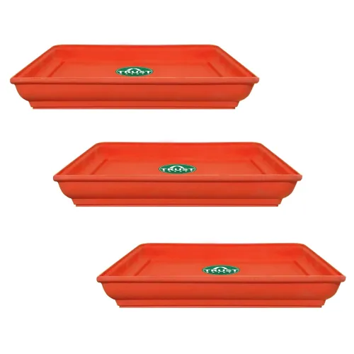 Image of TrustBasket Square Bottom Tray (12 inch) - Terracotta Color - Set of 3