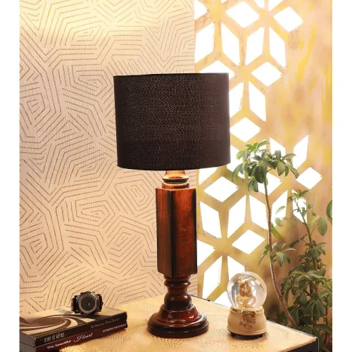 Image of tu casa Black Cotton Wood Base Table Lamp