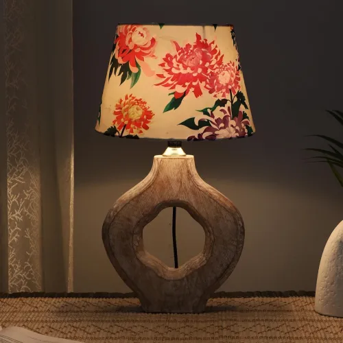 Image of tu casa Graceful Bloom Mangowood Table Lamp for Home Decoration
