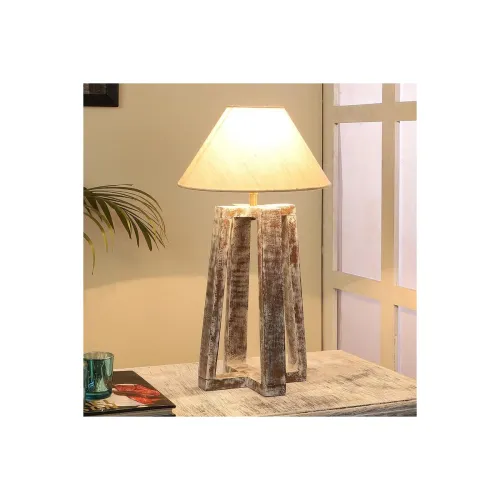 Image of tu casa Mango Wood Table Lamp – 46cm, Off-White Shade