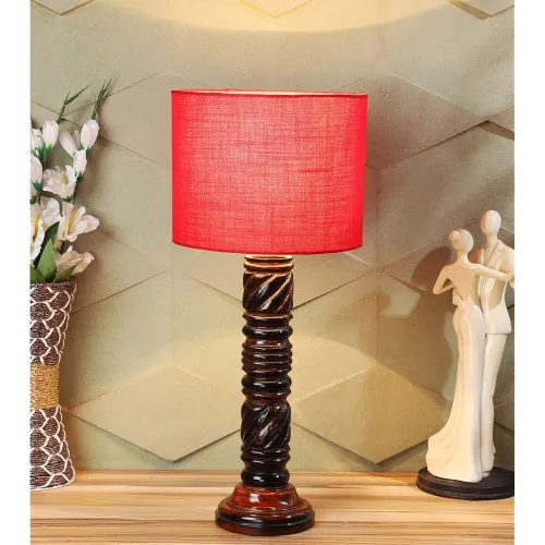Image of tu casa mango wood table lamp with cotton shade 21 inch