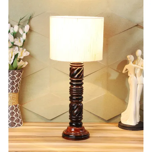Image of Tu Casa Table Lamp with Cotton Shade & Mango Wood Base