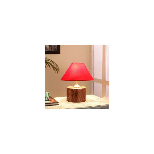 Image of tu casa Table Lamps with Mango Wood Base & Red Cotton Shades
