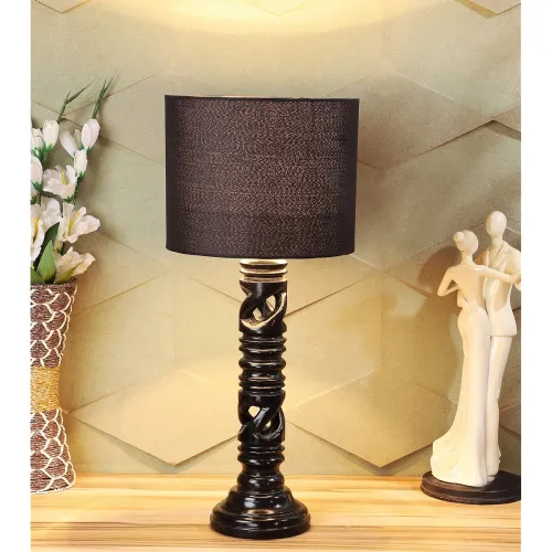 Image of tu casa Black Cotton Shade with Brown Mango Wood Base Table Lamp