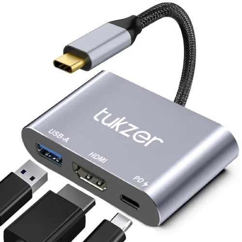 Image of Tukzer 3-in-1 USB-C to HDMI Adapter (4K@30Hz, 100W PD, USB 3.0 5Gbps)