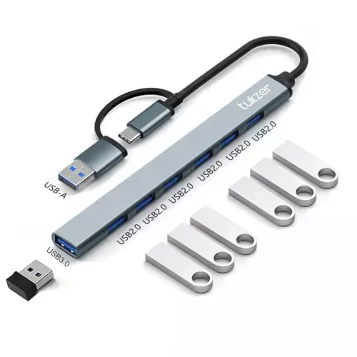 Image of Tukzer 7-in-1 USB Hub, USB-C / A, 5Gbps (Grey)