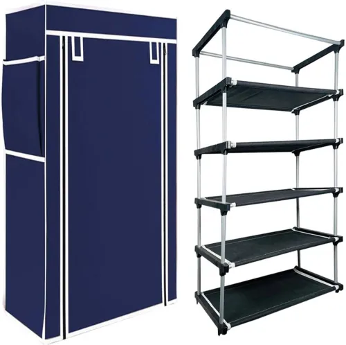 Image of TURBOMAX 5-Shelf Plastic Collapsible Shoe Rack (Blue, DIY)