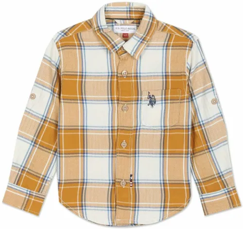 Image of U.S. POLO ASSN. Boys Regular Fit Checkered Spread Collar Casual Shirt