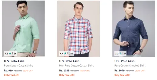 Image of U.S. POLO ASSN. Men Shirt Minimum 60% Discount