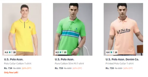Image of U.S. Polo Assn. Polo Collar Pure Cotton T-shirt up to @₹65% Discount