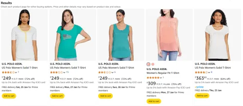 Image of U.S Polo Women's T-Shirt up to 72% Discount