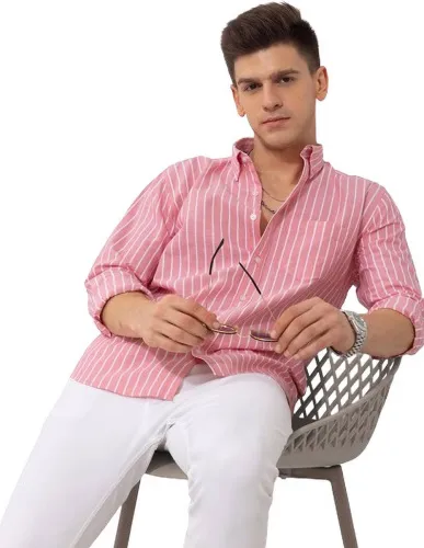 Image of U TURN Men's Slim Fit Striped Shirt