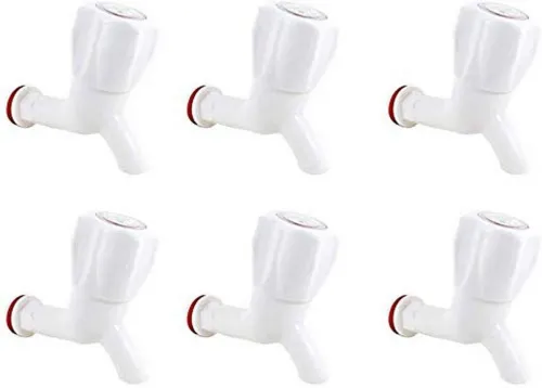 Image of Unique Creation White PVC Plastic Bibcock/Water Tap for Kitchen, Bathroom Wash Basins - Set of 6.
