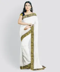 UNIQUE VAULT Self Design Chanderi Pure Cotton Saree (White)