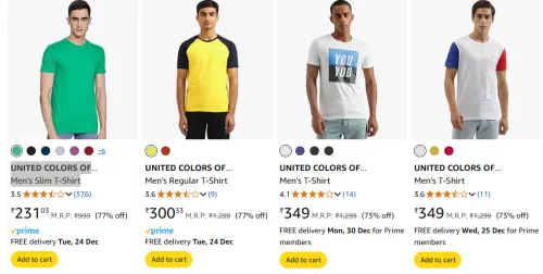 Image of UNITED COLORS OF BENETTON Men's Slim T-Shirt Starts @ ₹231