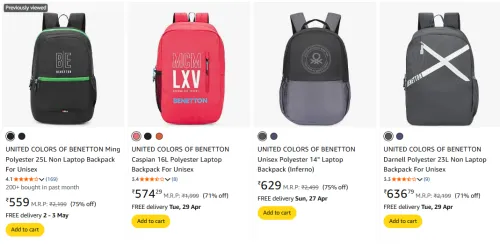 Image of UNITED COLORS OF BENETTON Backpack Minimum 70% Discount