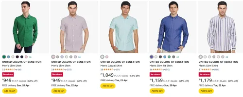 Image of United Colors of Benetton Men's Shirts at minimum 60% Off