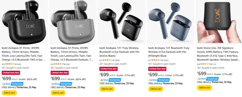 Image of upto 82% boAt Earbuds & Neckband Starting @699