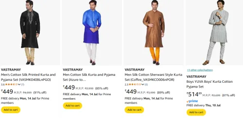 Image of upto 91% off on Men's kurta set