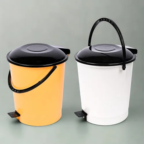 Image of Urbane Home Pack of 2 Pedal Dustbin With Lid | Garbage Bin With Handle for Kitchen-Bathroom 10 LTR | Orange & White