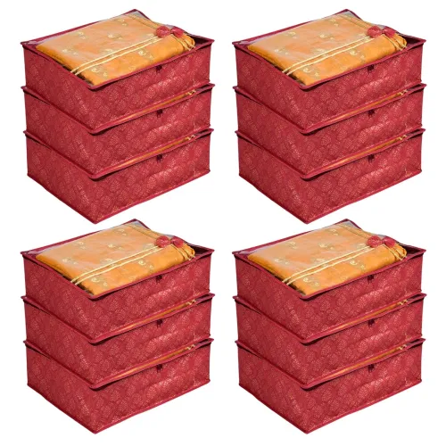 Image of Urbane Home Saree Storage Bags (12 Pc, Maroon)