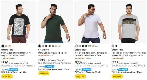 Image of Urbano Plus Men's T-shirts at minimum 60% Discount