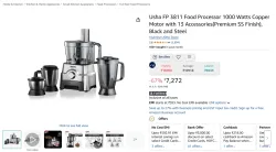 Usha FP 3811 1000W Food Processor (13 Accessories)