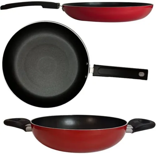 Image of Usha Shriram (3Pcs) Non Stick Set (Tawa, Fry Pan, Kadhai, 1 Lid)
