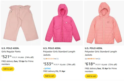 Image of U.S. POLO ASSN. Brand Girls Clothing @ Up to 79% Discount