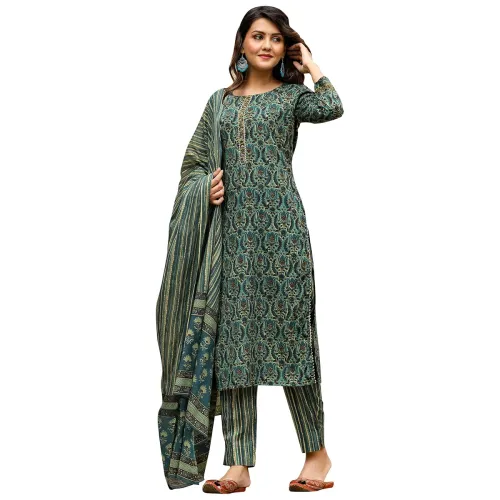 Image of Vaamsi Women's Kalamkari Printed Straight Kurta Pant With Dupatta Set