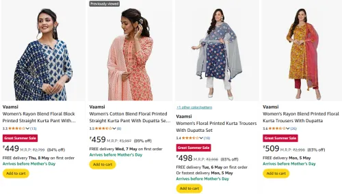 Image of Vaamsi Women's Kurta sets Minimum 80% Discount