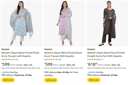 Image of Vaamsi Women's Kurta Set at minimum 80% Discount