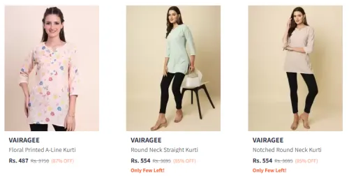 Image of VAIRAGEE Women's Kurti at Minimum 85% Discount