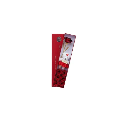 Image of Valentine's Day Gift Box Set with Gold-Plated Rose, Plush Bear, and 6 Red Roses