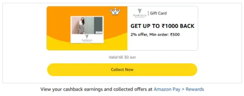 Image of Amazon Offer: 2% Cashback Up to ₹1000 on Van Heusen Brand Gift Card