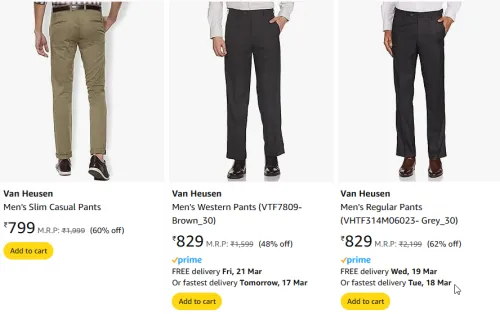 Image of Van Heusen Men's Slim Casual Pants Starting At ₹799