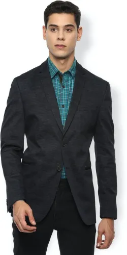 Image of VAN HEUSEN Men Self Design Single Breasted Formal Blazer (Black)