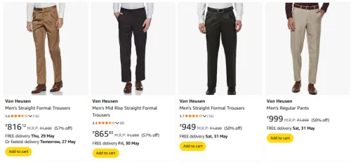 Image of VAN HEUSEN Men Formal Trousers Minimum 50% Discount