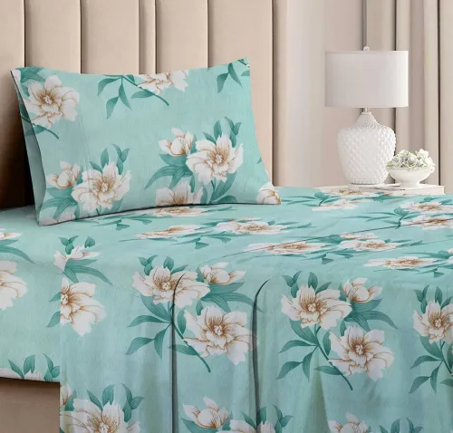 Image of VAS COLLECTIONS 160 TC Cotton Single Printed Flat Bedsheet (Pack of 1, Light Green)
