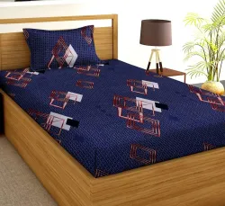 VAS COLLECTIONS 180 TC Cotton Single Geometric Flat Bedsheet (Pack of 1, AquaSilver)