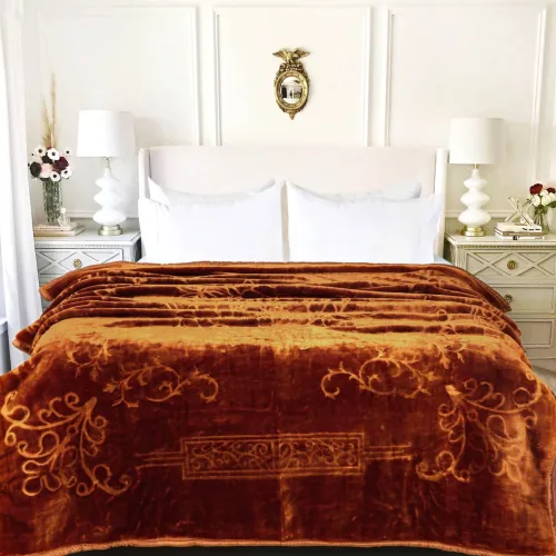 Image of VAS COLLECTIONS Brown Embroidered Double Mink Blanket