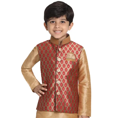 Image of VASTRAMAY Boys Nehru Modi Jacket – Cotton Silk Blend