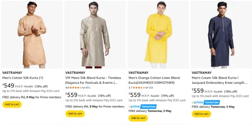 Image of VASTRAMAY Men's Kurta at minimum 70% Discount