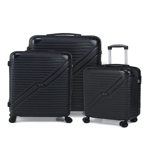 Image of V By Verage Horizon Set Of 3 Black Hardsided Luggage Trolley Bag