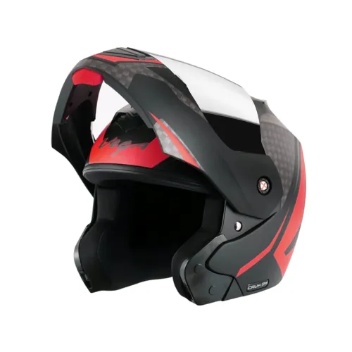 Image of Vega Crux Dx Checks Flip-Up Full Face Helmet Dull Black Red, Size: L(59-60 cm)