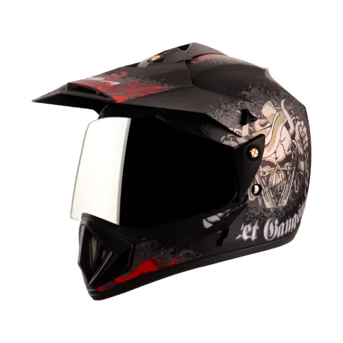Image of Vega Off Road Gangster Full Face Helmet Dull Black Red, Size: M(57-58 cm)